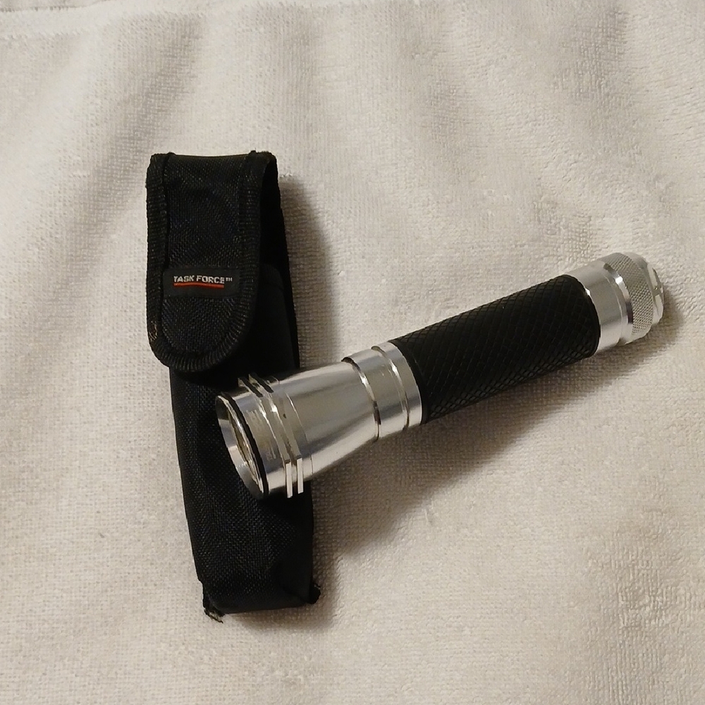 Silver and Black Flashlight with Case
